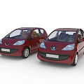 Two Red Compact Cars Parked Side by Side Front View Stylish Design 3d model