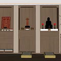 Three Modern Wooden Buddhist Altar Cabinets With Buddha Statue Red Scripture And Decorations