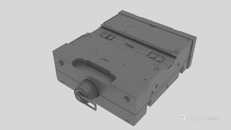 Gray Industrial Mechanical Component Structure With Panel Knob Handle And Screw Holes 3d model 