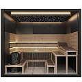 Modern Steam Sauna Interior With Wooden Benches Starry Ceiling And Ambient Lighting