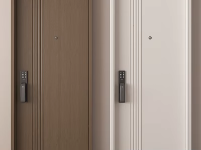 Modern Security Doors with Digital Keypad Locks in Brown and Beige 3d model