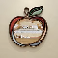 Apple Shaped Mirror Reflecting Cozy Bedroom Interior With Bed And Nightstand