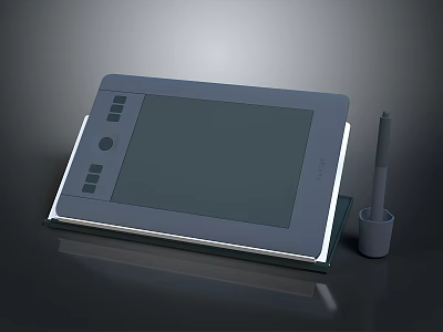 Gray Digital Drawing Tablet With Control Buttons Screen And Stylus Pen Holder 3d model