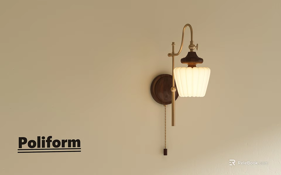 Classic Wall Mounted Lamp With White Glass Shade And Brass Bracket Design 3d model 