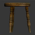 Wooden Stool With Round Seat Natural Wood Grain And Carved Legs Rustic Design