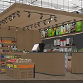 Modern Supermarket Department Store Interior With Shelves Food Items Beverages And Checkout Counter