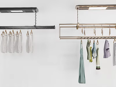 Metal Double Rail Hanging Clothes Rack With White Garments And Colorful Dresses 3d model
