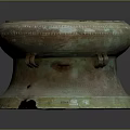 Ancient Bronze Drum Shaped Sculpture With Intricate Carved Patterns And Base Design