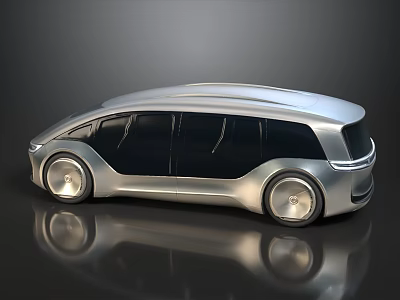 Sleek Silver Futuristic Autonomous Electric Vehicle Interior With Luxury Comfortable Sofa Coffee Table Combination 3d model