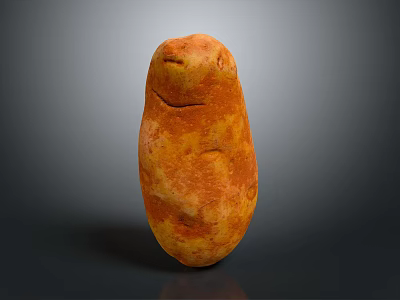 Single Fresh Orange Potato with Natural Rough Skin Texture on Dark Background 3d model