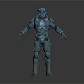 Blue Mech Warrior 3D Rendered With Shiny Metallic Armor And Standing Pose 3d model