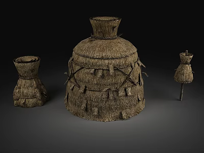 Decorative Thatched House Models With Woven Texture And Tassel Details 3d model