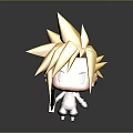 Cute Chibi Character With Blonde Spiky Hair Blue Eyes Holding Large Gray Object Gray Outfit