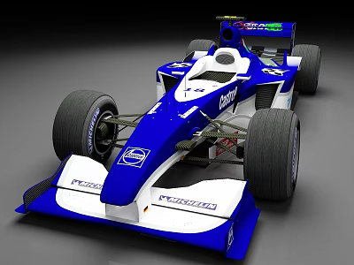 Blue And White Formula 1 Race Car With Petronas Logo And Aerodynamic Design 3d model
