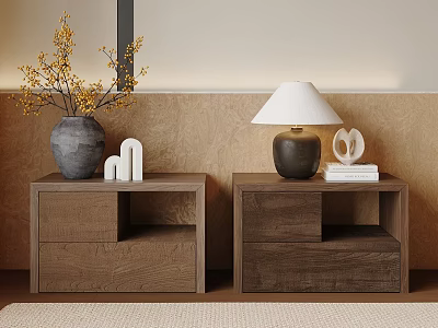 Modern Wooden Bedside Tables with Vase Yellow Flowers Letter Ornament Lamp Books Heart Figurine 3d model