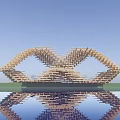 Modern Wooden Landscape Pavilion With Geometric Interlaced Structure And Water Reflection 3d model