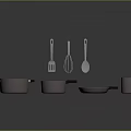 Modern Kitchen Living Supplies Set With Pots Pans Spatula Whisk And Coffee Mug