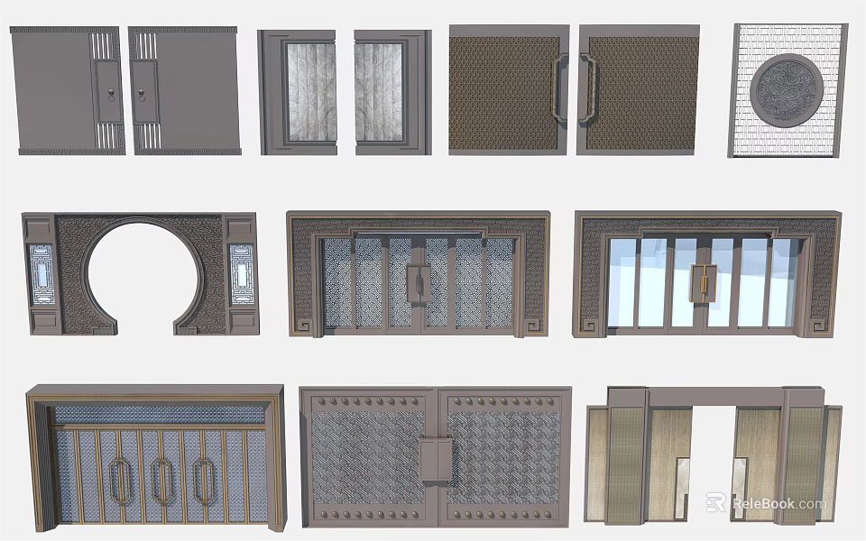 Modern Entrance Doors With Various Designs Glass Panels Metal Grilles And Circular Elements Styles 3d model 