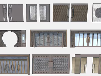 Modern Entrance Doors With Various Designs Glass Panels Metal Grilles And Circular Elements Styles 3d model