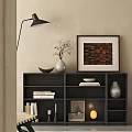 Modern Black Bookcase In Living Room With Books Vase Photo Frame And Decorations
