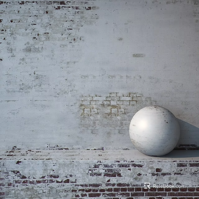 Architectural Components With Weathered White Brick Wall And Smooth White Sphere 3d model 