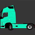 Turquoise Volvo Truck With Modern Sleek Cab And Reflective Tractor Unit