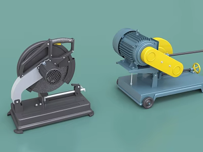 Industrial Cutting Machine And Electric Motor Equipment With Yellow Components And Wheeled Base 3d model