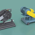 Industrial Cutting Machine And Electric Motor Equipment With Yellow Components And Wheeled Base