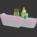 Sleek Modern Reception Desk Design With Office Chair Computer Monitor And Professional Staff