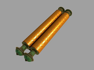 Golden Decorative Scrolls With Ornate Green End Caps And Shiny Surface 3d model