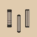 Three Modern Vertical Wall Lamps With Black Frame And Cream Shade