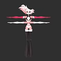 Anime Style Creature Character With Pink Hair Black Red Outfit And Stretched Arms