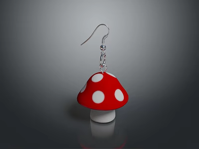 Cute Mushroom Shaped Red Earrings With White Spots For Daily Accessories 3d model
