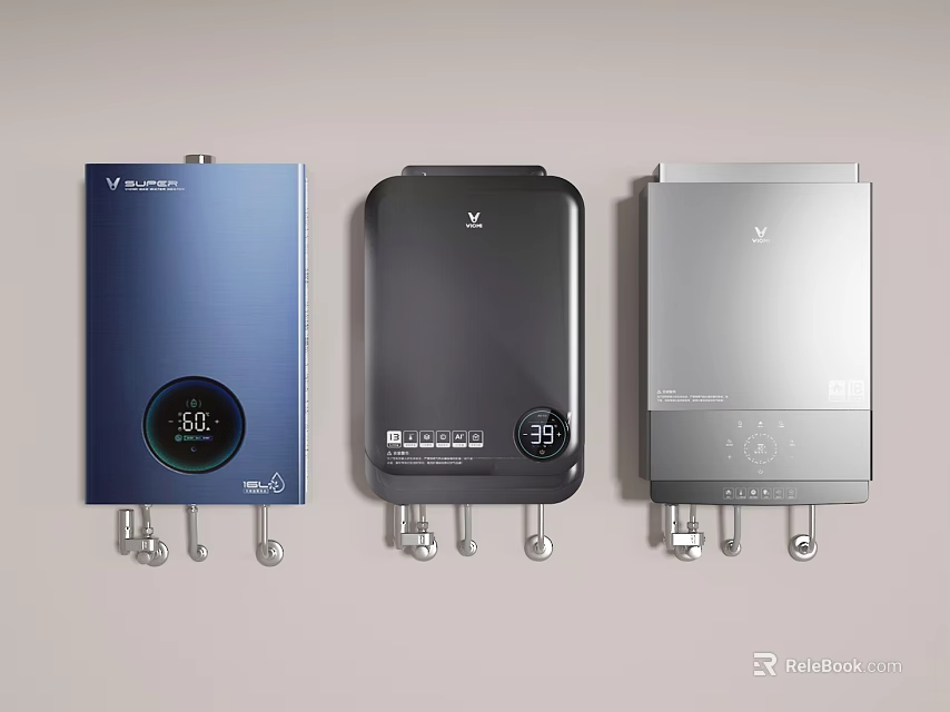VATTI Domestic Water Heaters In Blue Black Silver With Digital Display And Controls 3d model 