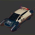 Futuristic Police Car With Sleek Blue And White Design And Emergency Lights
