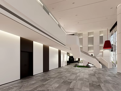 Modern Front Desk Reception Area With Spacious Lobby White Walls And Marble Floor Design 3d model