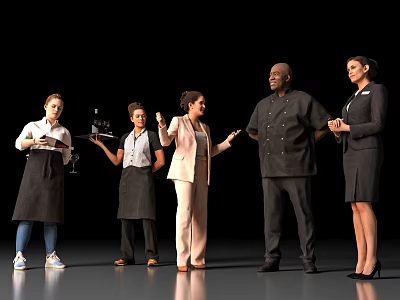 Restaurant Staff Team Including Chef Waitstaff and Manager Standing Together in Uniform 3d model