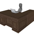 Wooden Office Desk with Laptop and Ergonomic Office Chair Featuring Drawers and Side Cabinet