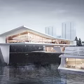 Modern Architectural Structure By Water With Natural Scenery And Cityscape