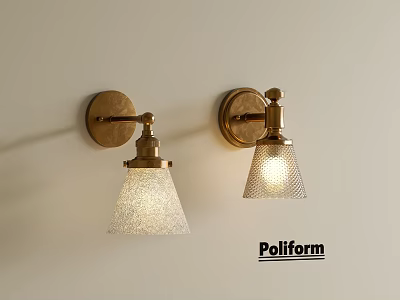Poliform Modern Wall Sconces With Golden Base And Textured Glass Shades 3d model