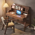 Wooden Home Office Desk With Laptop Books Stationery And Comfortable Chair Near Window