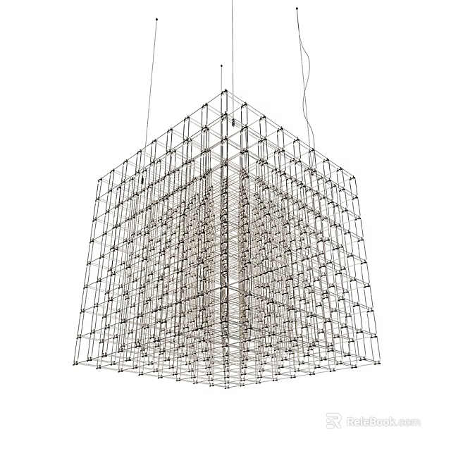 Modern Cube Shaped Chandelier With Intricate Metal Grid Frame Design 3d model 