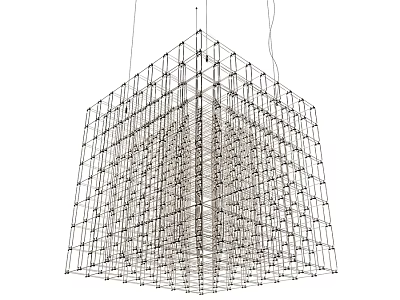 Modern Cube Shaped Chandelier With Intricate Metal Grid Frame Design 3d model