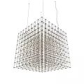 Modern Cube Shaped Chandelier With Intricate Metal Grid Frame Design