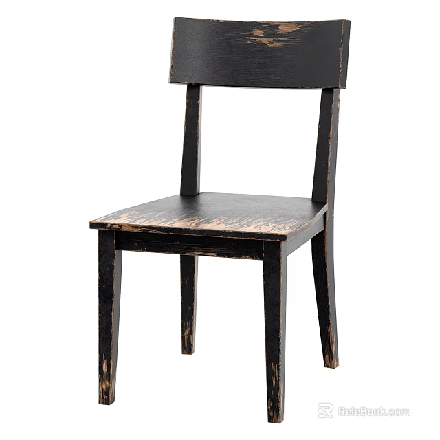 Distressed Black Wooden Single Chair With Solid Frame And Simple Design 3d model 