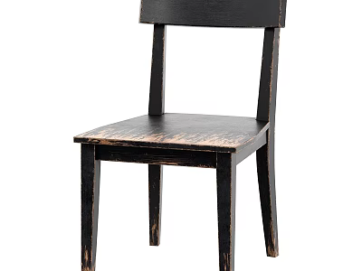 Distressed Black Wooden Single Chair With Solid Frame And Simple Design 3d model