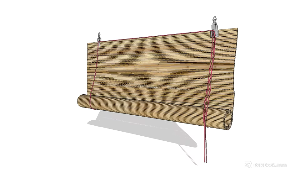 Wooden Venetian Blinds With Roller Design Natural Wood Texture And Pull Cord 3d model 