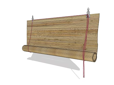 Wooden Venetian Blinds With Roller Design Natural Wood Texture And Pull Cord 3d model