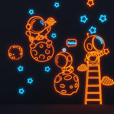 Modern Decorative Light Cartoon Astronaut Neon Light 3d model