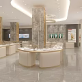 Luxury Jewelry Store Interior With Marble Pillars Chandeliers And Round Display Counters